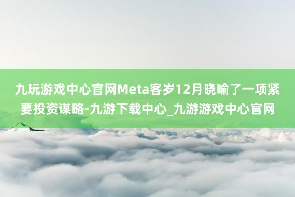 九玩游戏中心官网Meta客岁12月晓喻了一项紧要投资谋略-九游下载中心_九游游戏中心官网